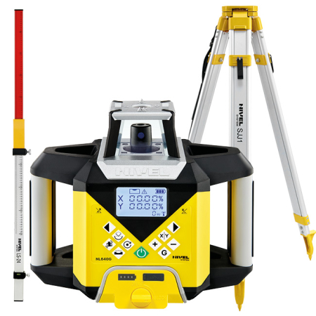 Nivel System NL640G Digital + statyw SJJ1 + łata LS-24 - zielony laser obrotowy 600 m z cyfrowymi spadkami X/Y i czujnikiem RD600 Digital